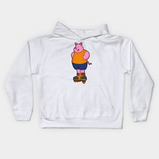 Pig as Skater with Inline skates Kids Hoodie